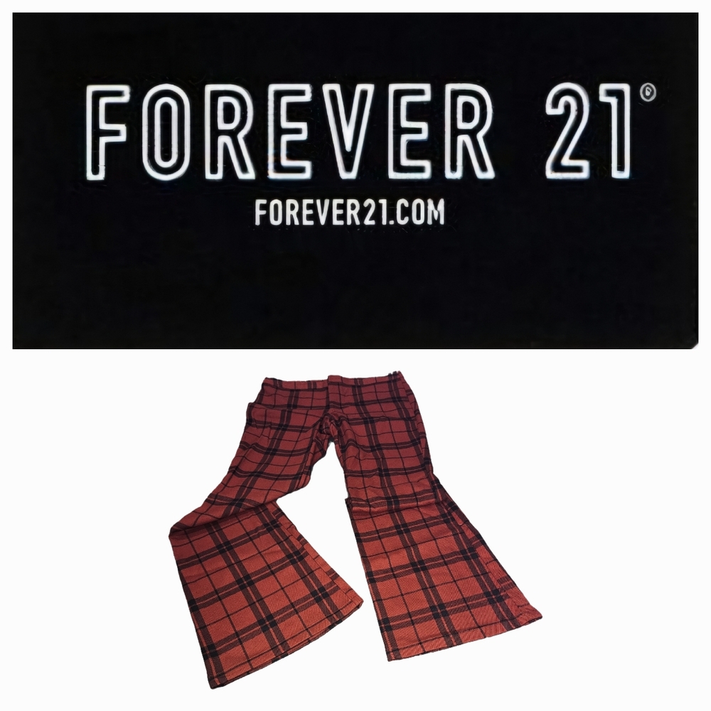 Forever 21 red plaid flair pants